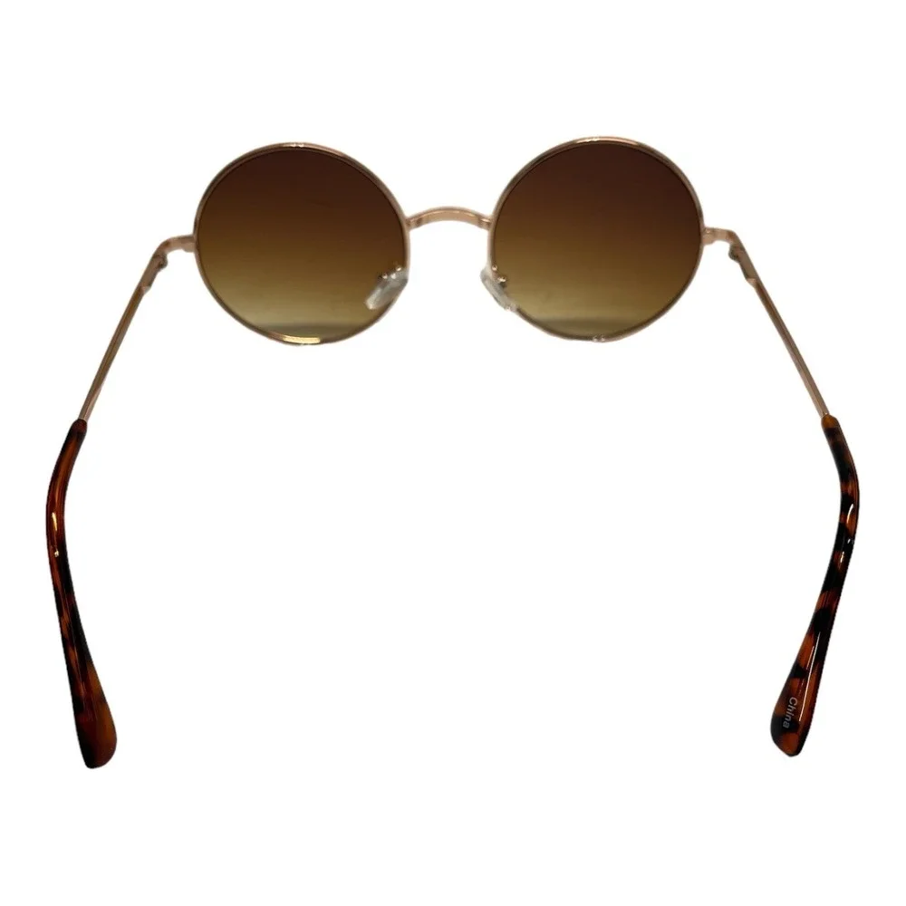 ROUND SUNGLASSES 2 TONE ORANGE-YELLOW COLORED LENS HIPPIE HIPPSTER UV PROTECTION